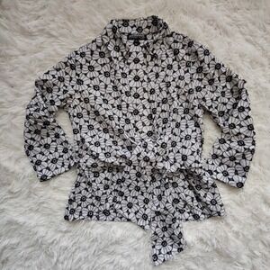 Mishca Y2K Womens Small Top Embroidered Tie Front Contrast Applique Floral Daisy